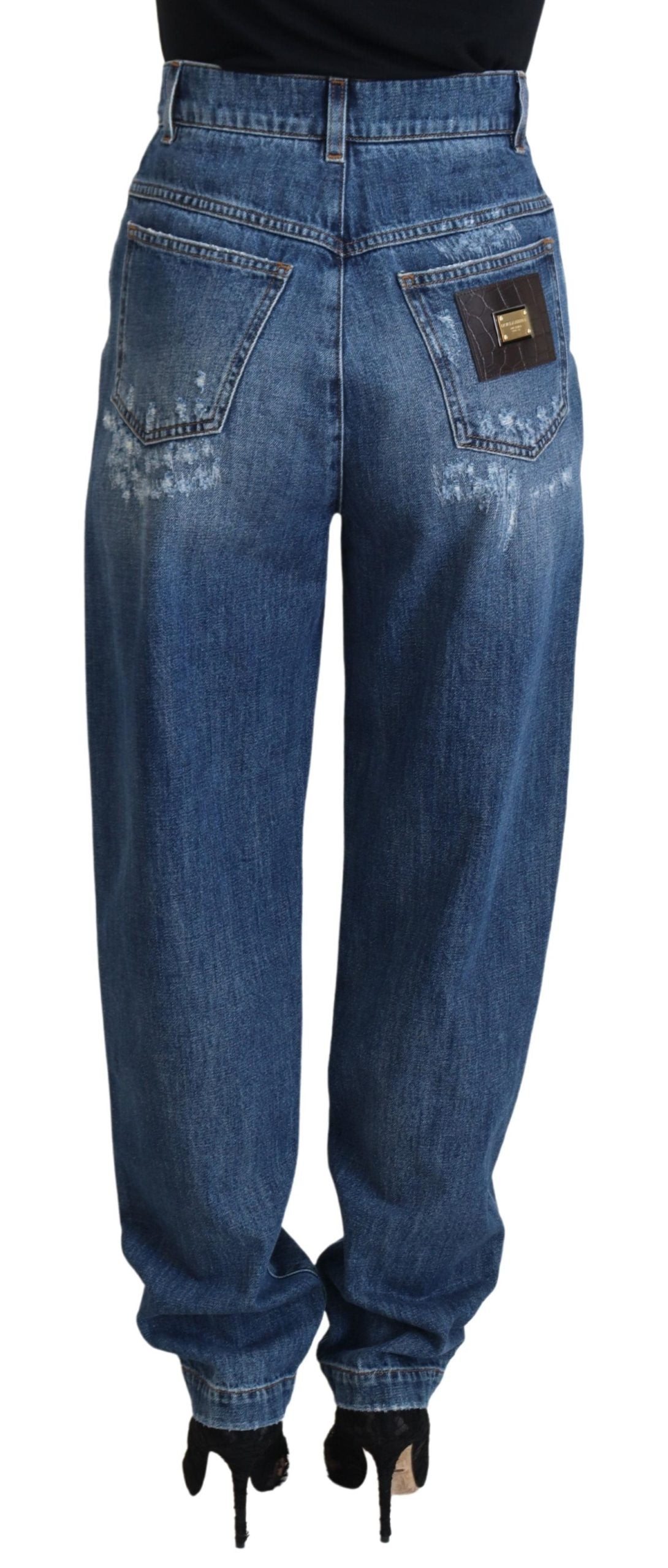 Dolce & Gabbana Blue Washed Cotton Tattered Denim Jeans Dolce & Gabbana