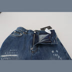 Dolce & Gabbana Blue Washed Cotton Tattered Denim Jeans