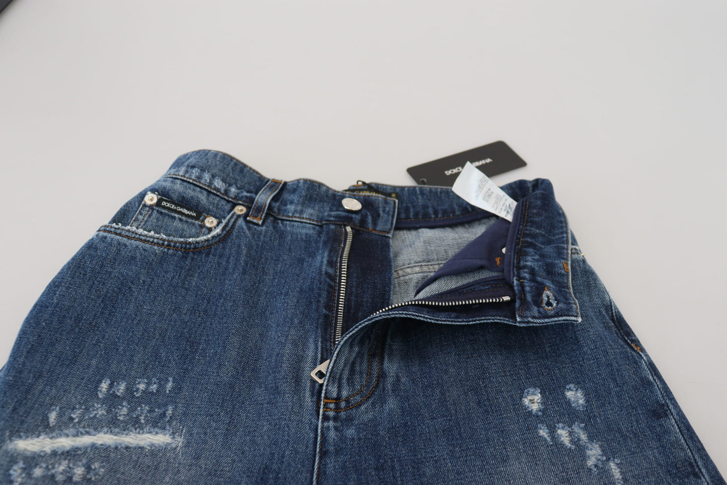 Dolce & Gabbana Blue Washed Cotton Tattered Denim Jeans Dolce & Gabbana
