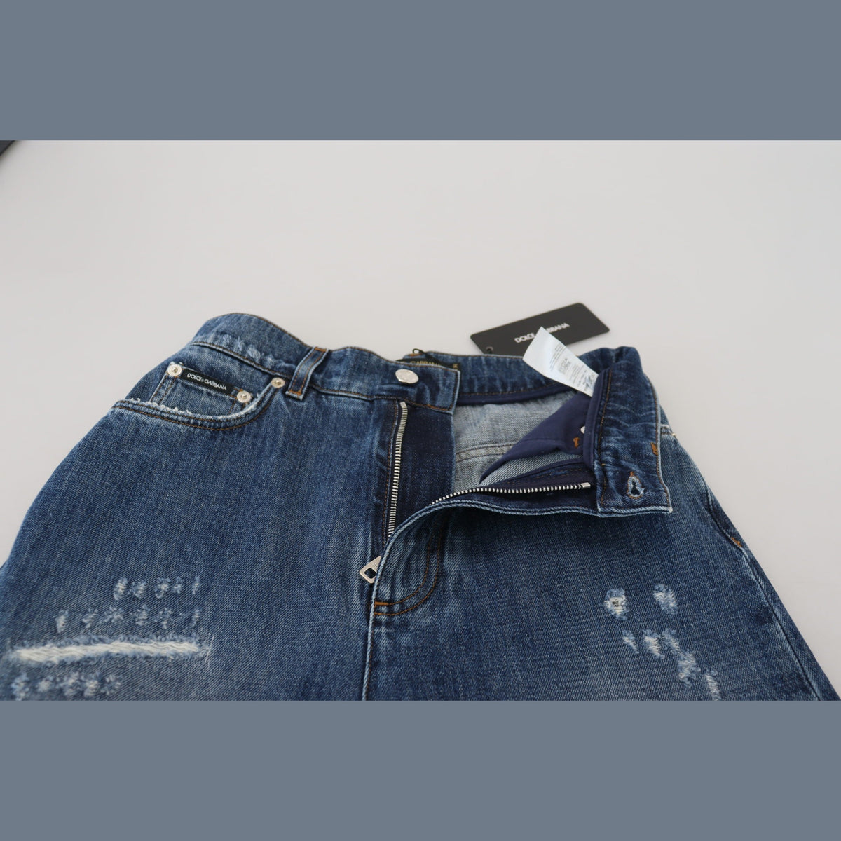 Dolce & Gabbana Blue Washed Cotton Tattered Denim Jeans