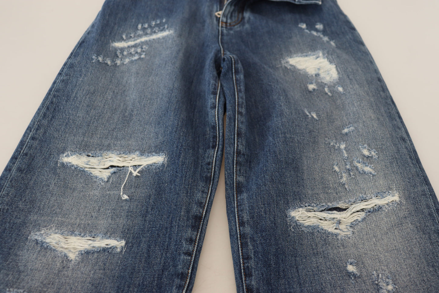 Dolce & Gabbana Blue Washed Cotton Tattered Denim Jeans Dolce & Gabbana