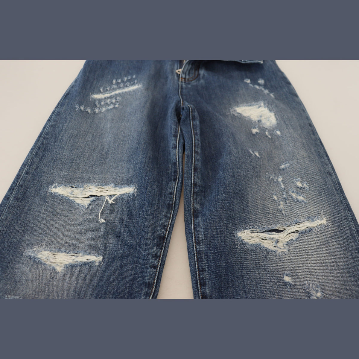 Dolce & Gabbana Blue Washed Cotton Tattered Denim Jeans