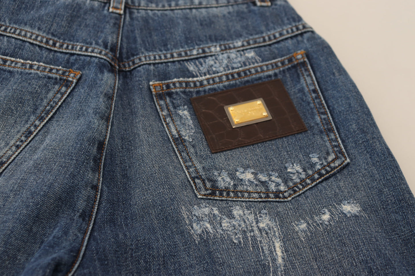 Dolce & Gabbana Blue Washed Cotton Tattered Denim Jeans Dolce & Gabbana