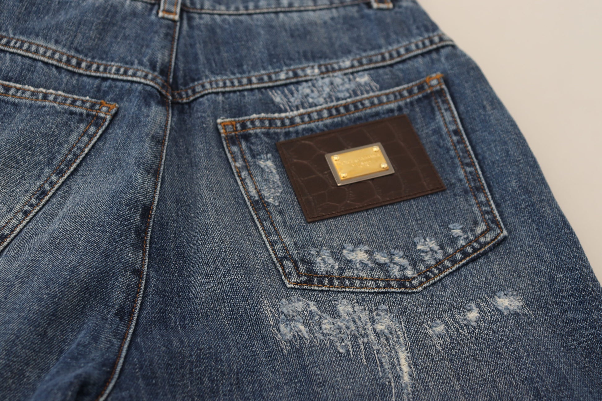 Dolce & Gabbana Blue Washed Cotton Tattered Denim Jeans Dolce & Gabbana