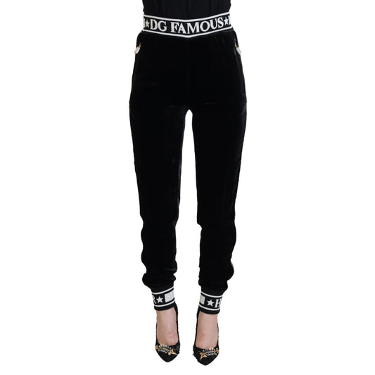 Dolce & Gabbana Black DG Logo Velvet Trouser Pants Dolce & Gabbana