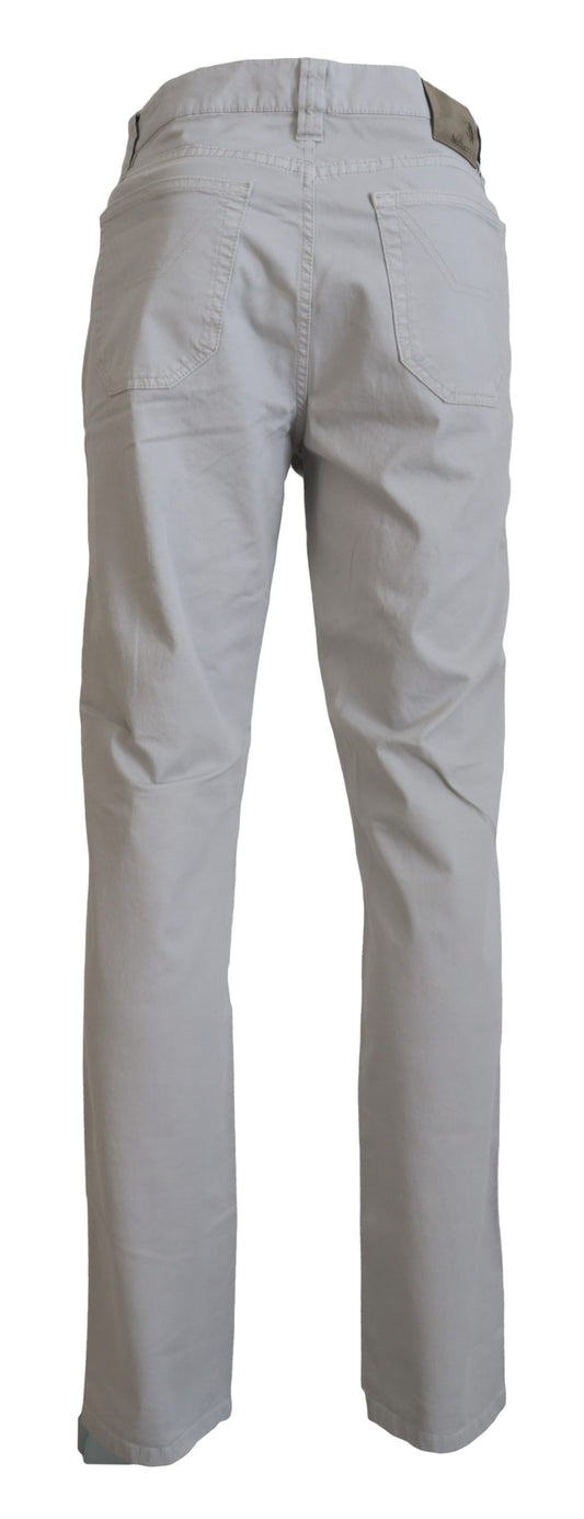 Jeckerson Gray Cotton Tapered Men Casual Pants Jeckerson