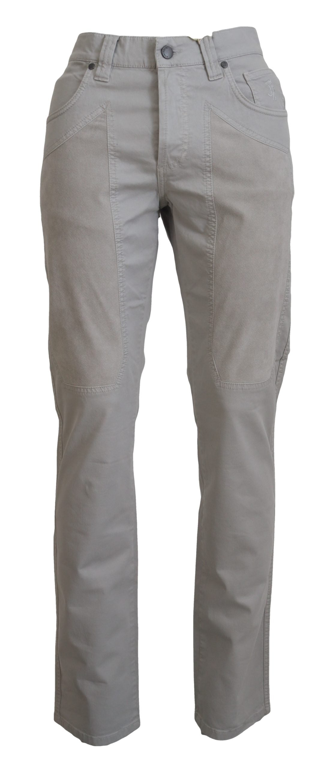 Jeckerson Gray Cotton Tapered Men Casual Pants Jeckerson
