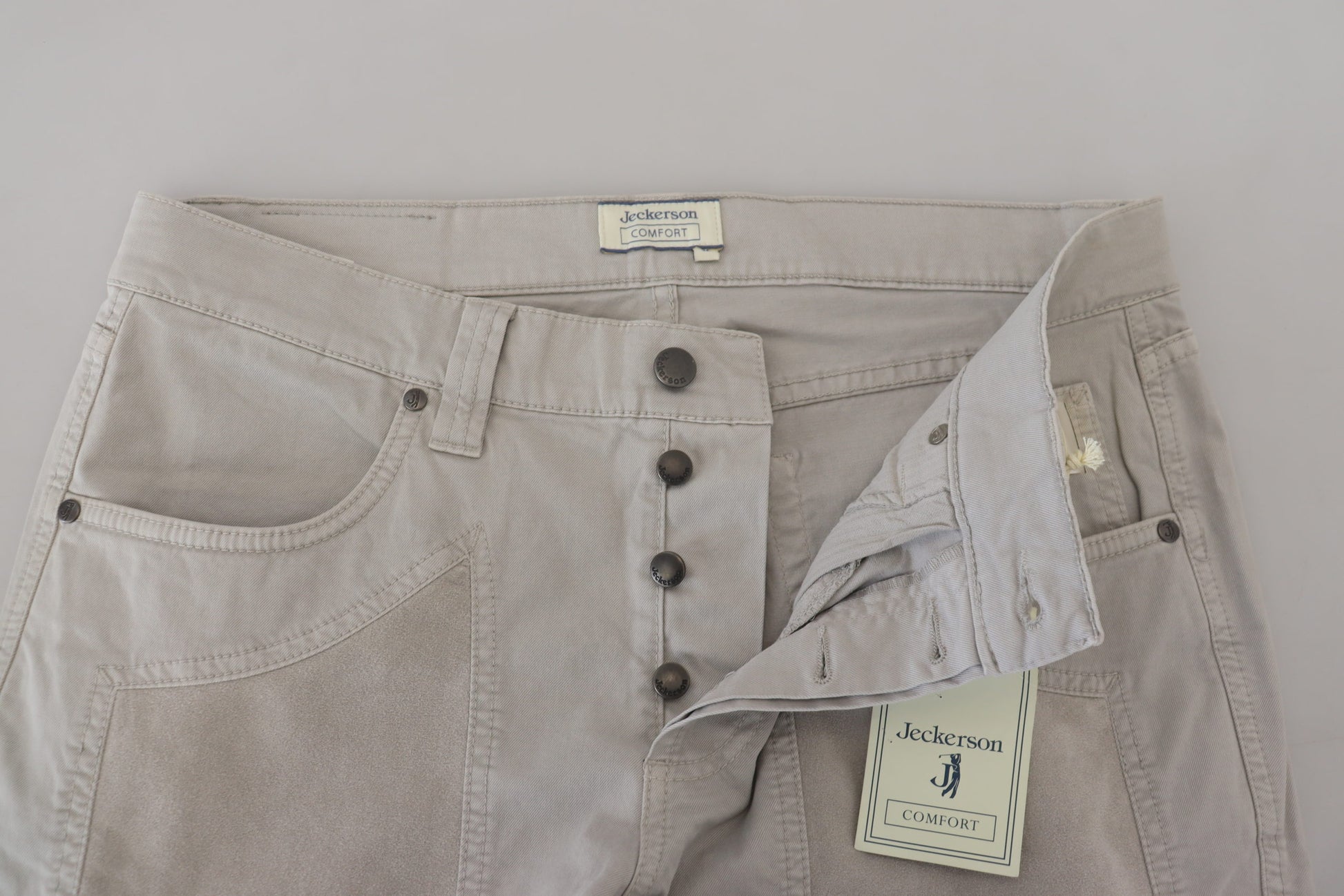 Jeckerson Gray Cotton Tapered Men Casual Pants Jeckerson