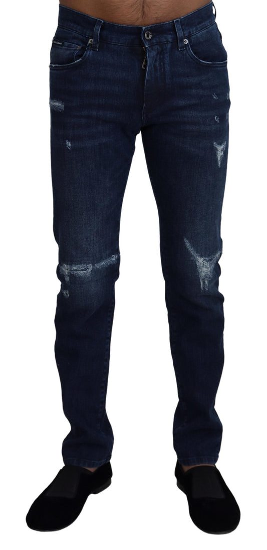 Dolce & Gabbana Blue Cotton Skinny Tattered Denim Jeans Dolce & Gabbana