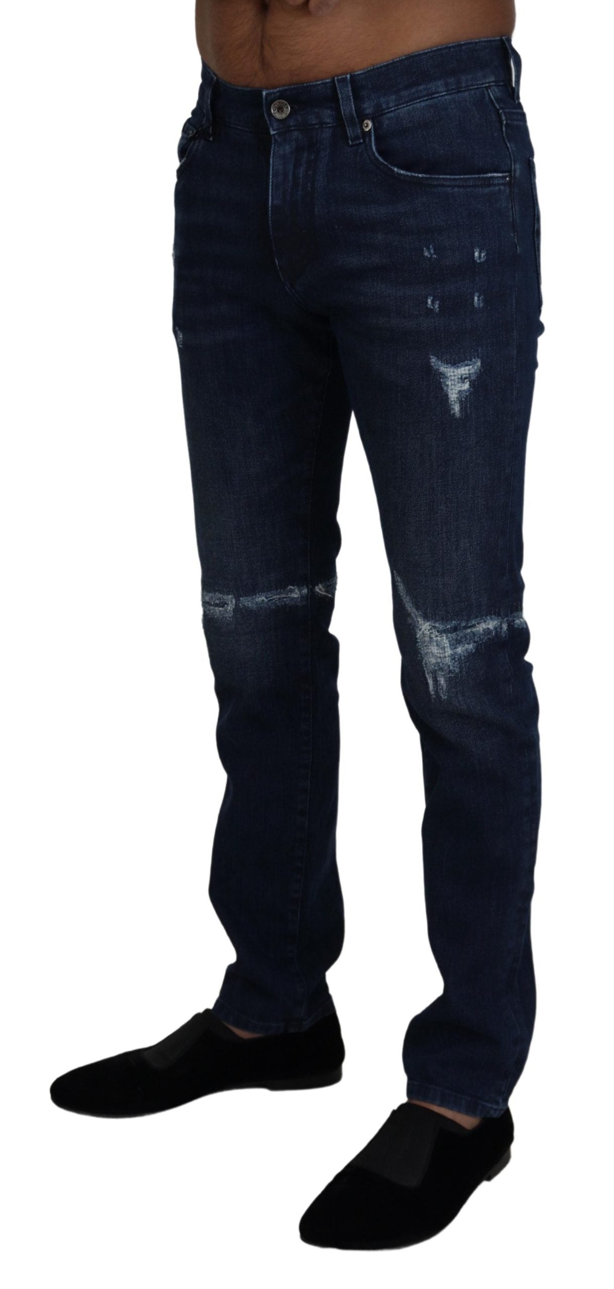 Dolce & Gabbana Blue Cotton Skinny Tattered Denim Jeans Dolce & Gabbana