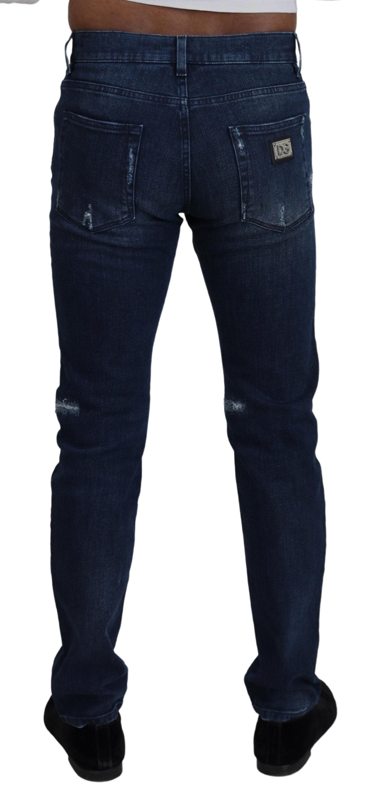 Dolce & Gabbana Blue Cotton Skinny Tattered Denim Jeans Dolce & Gabbana