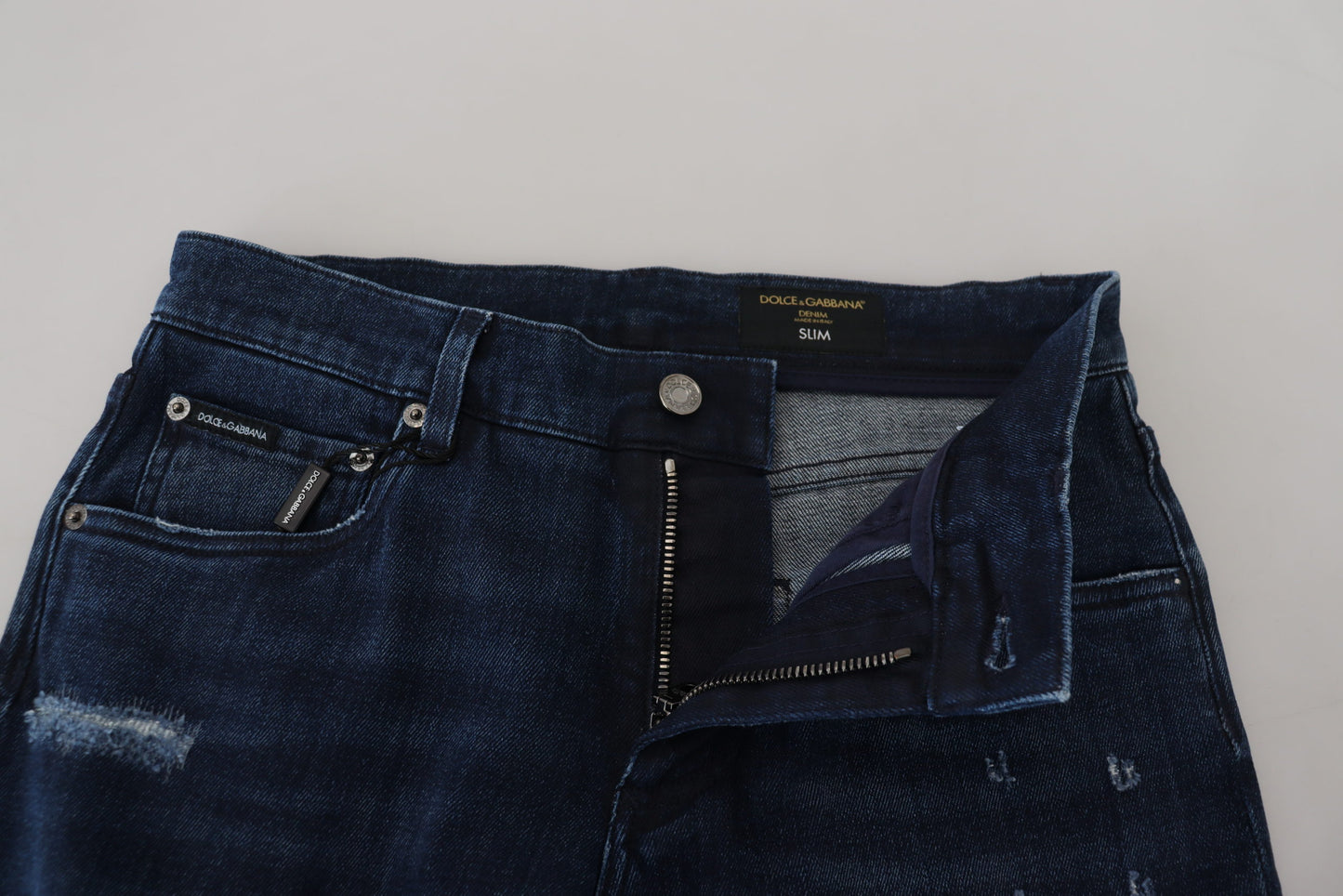 Dolce & Gabbana Blue Cotton Skinny Tattered Denim Jeans Dolce & Gabbana