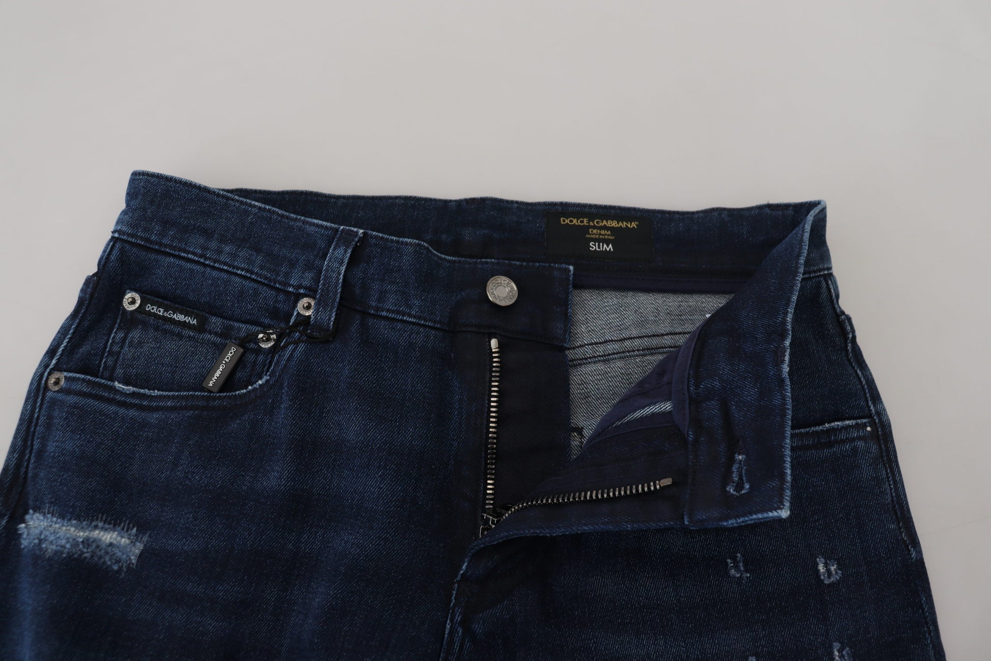 Dolce & Gabbana Blue Cotton Skinny Tattered Denim Jeans Dolce & Gabbana