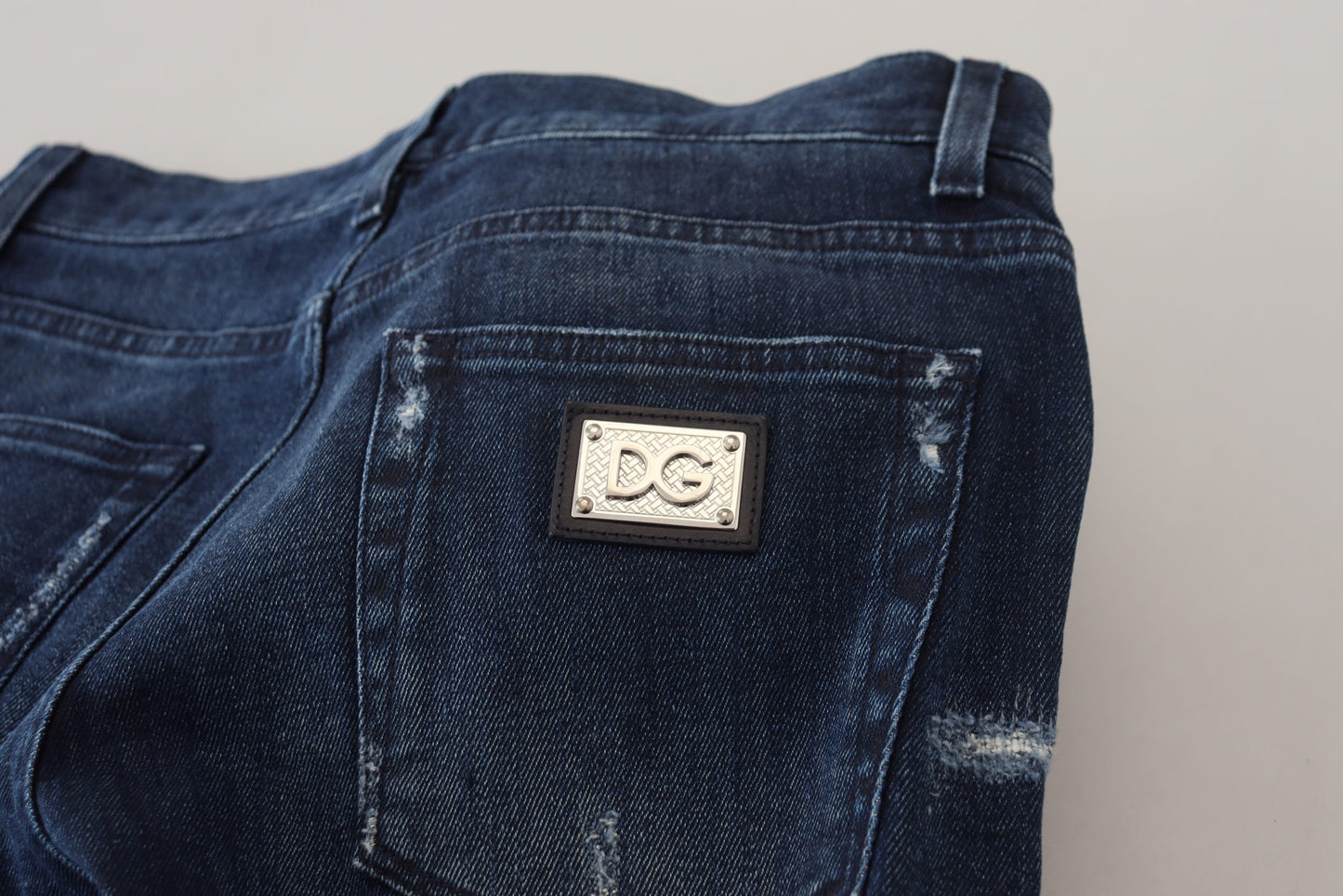 Dolce & Gabbana Blue Cotton Skinny Tattered Denim Jeans Dolce & Gabbana