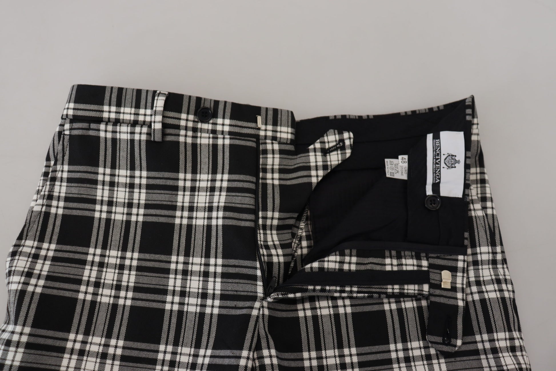 BENCIVENGA Black Checkered Cotton Men Casual Pants BENCIVENGA