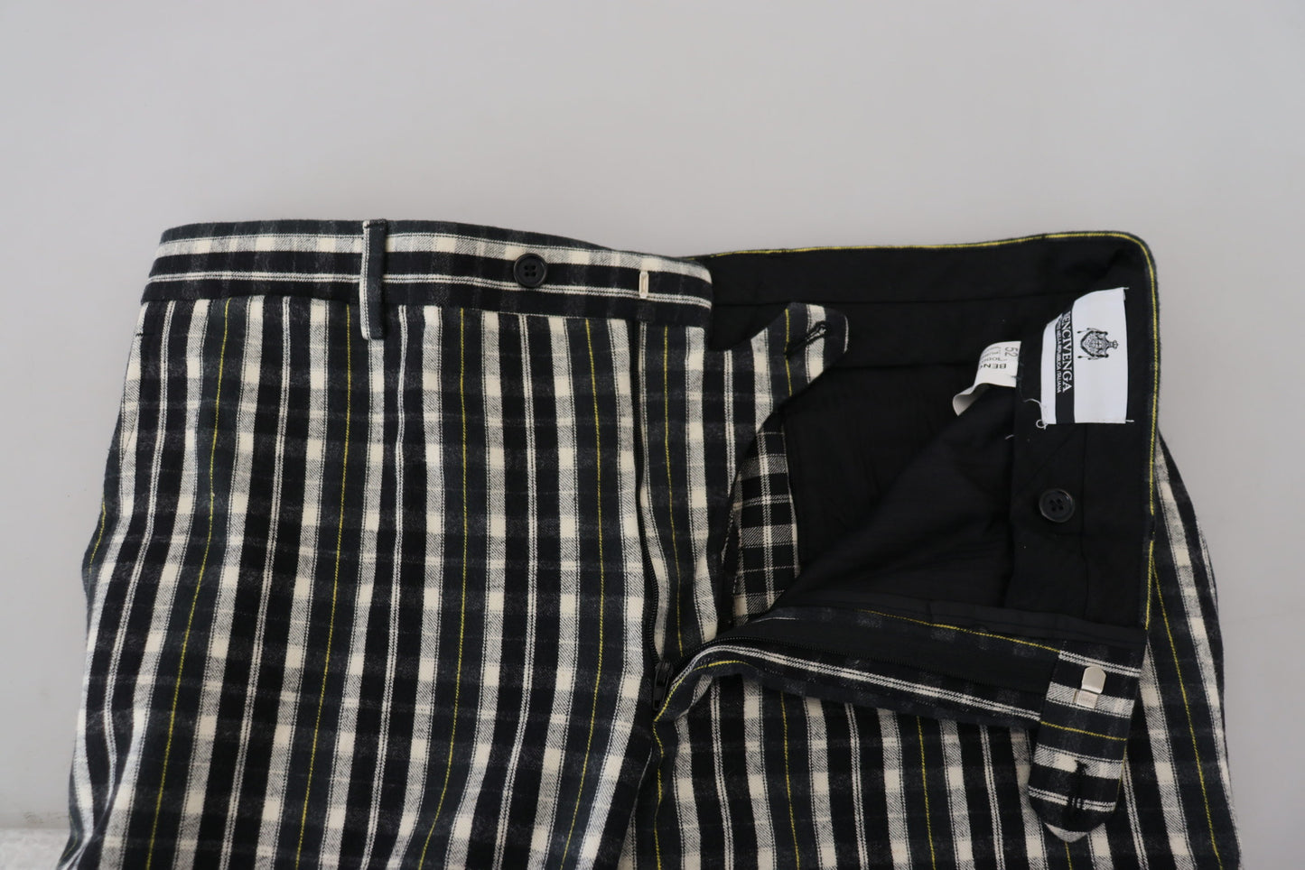 BENCIVENGA Black Checkered Cotton Casual Pants BENCIVENGA