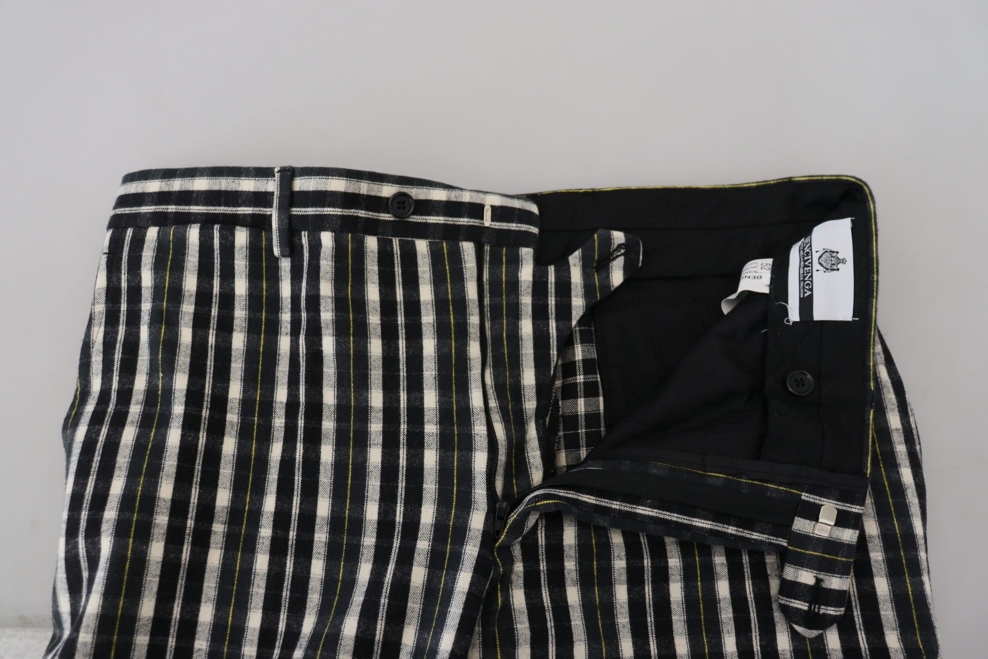 BENCIVENGA Black Checkered Cotton Casual Pants BENCIVENGA