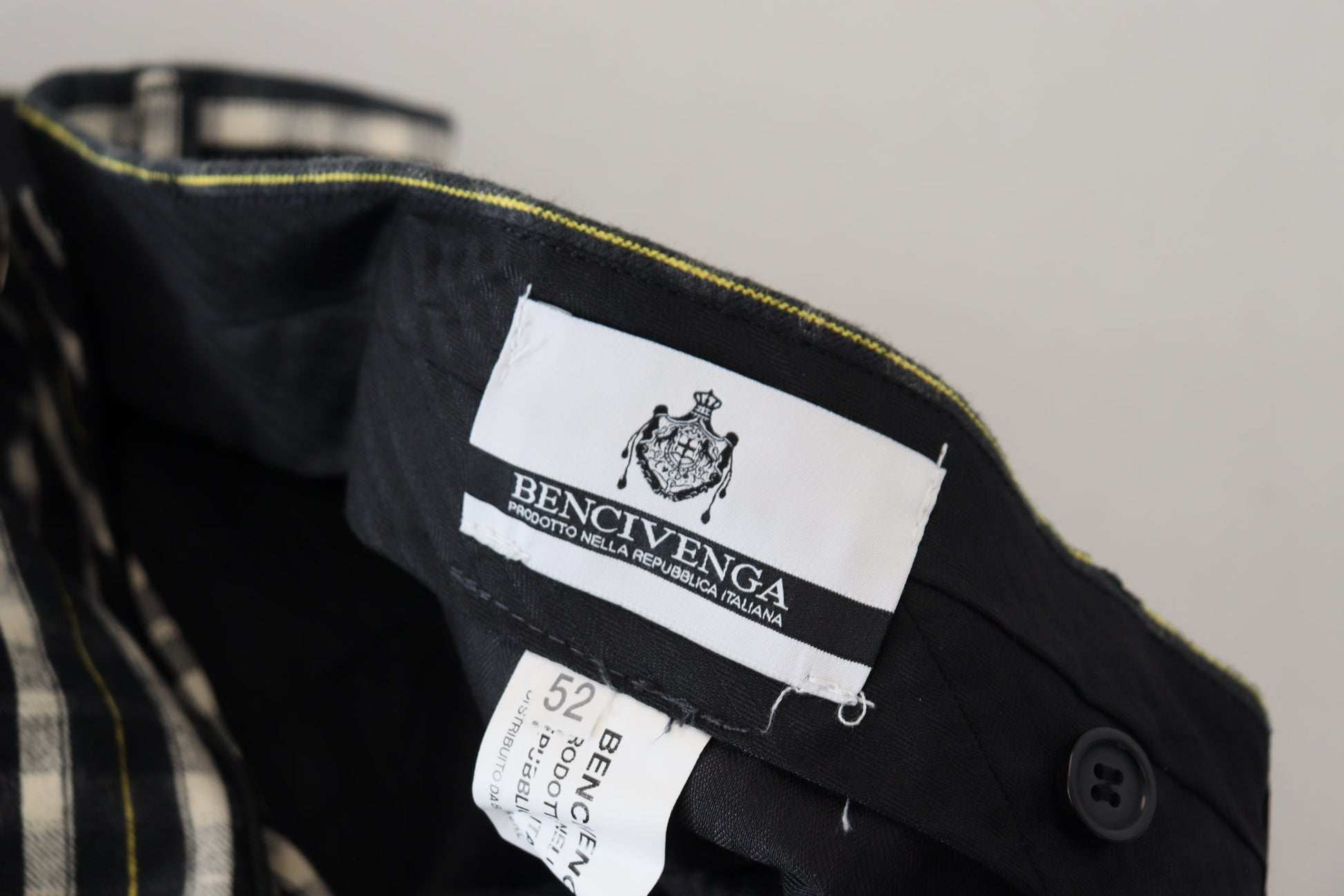 BENCIVENGA Black Checkered Cotton Casual Pants BENCIVENGA