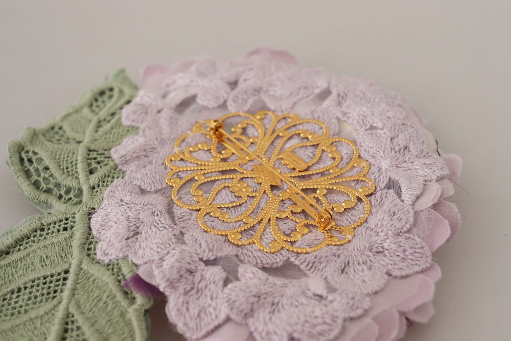 Dolce & Gabbana Purple Floral Gold Tone Brass Women Brooch Dolce & Gabbana
