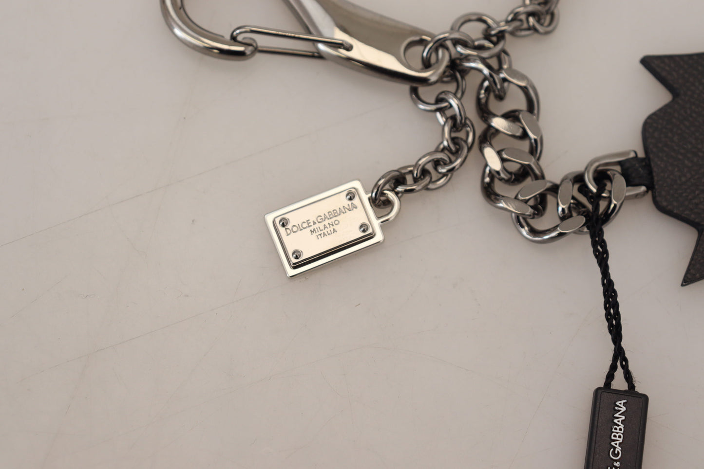 Dolce & Gabbana Black Prince Studs Logo Silver Brass Keychain Dolce & Gabbana