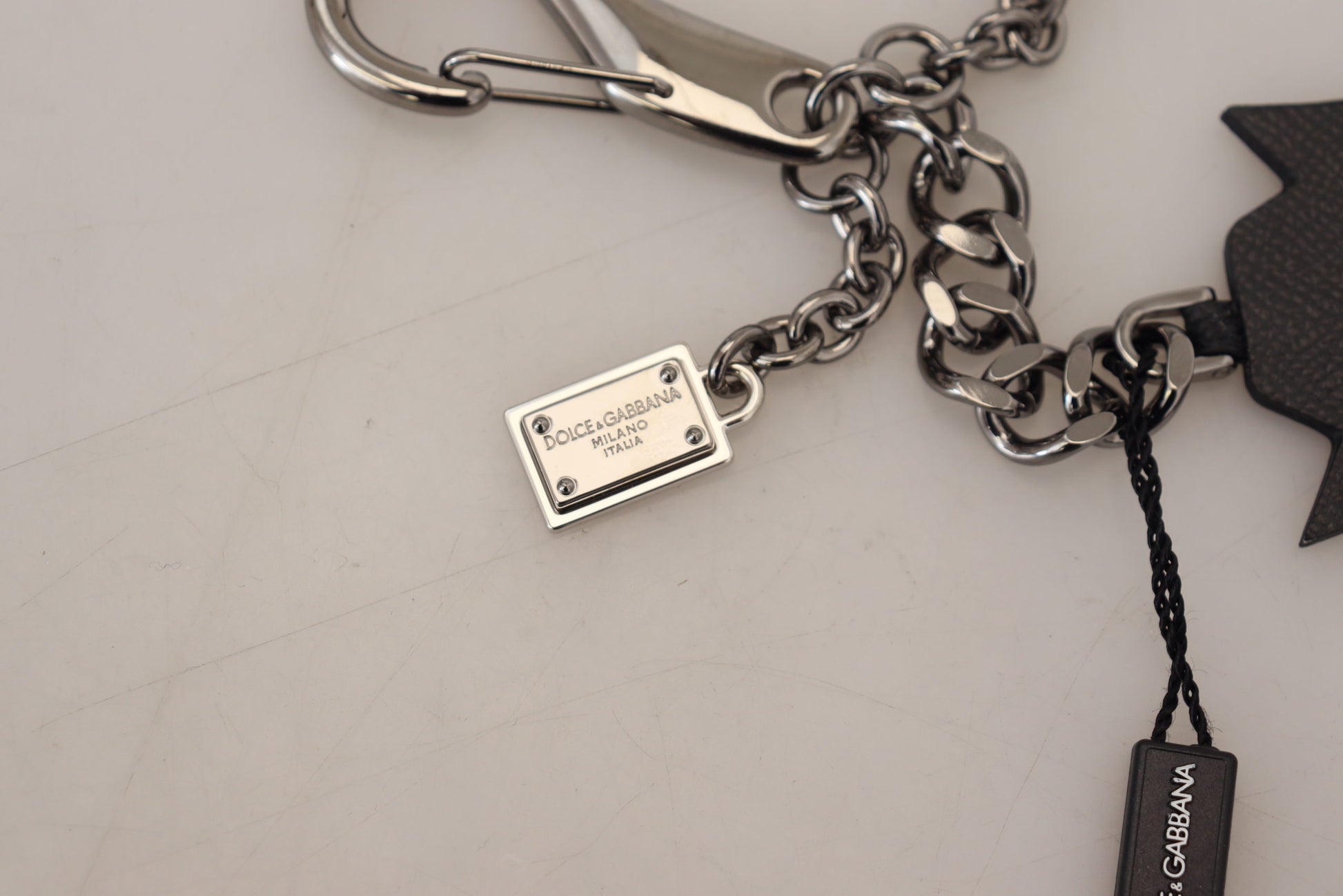 Dolce & Gabbana Black Prince Studs Logo Silver Brass Keychain Dolce & Gabbana