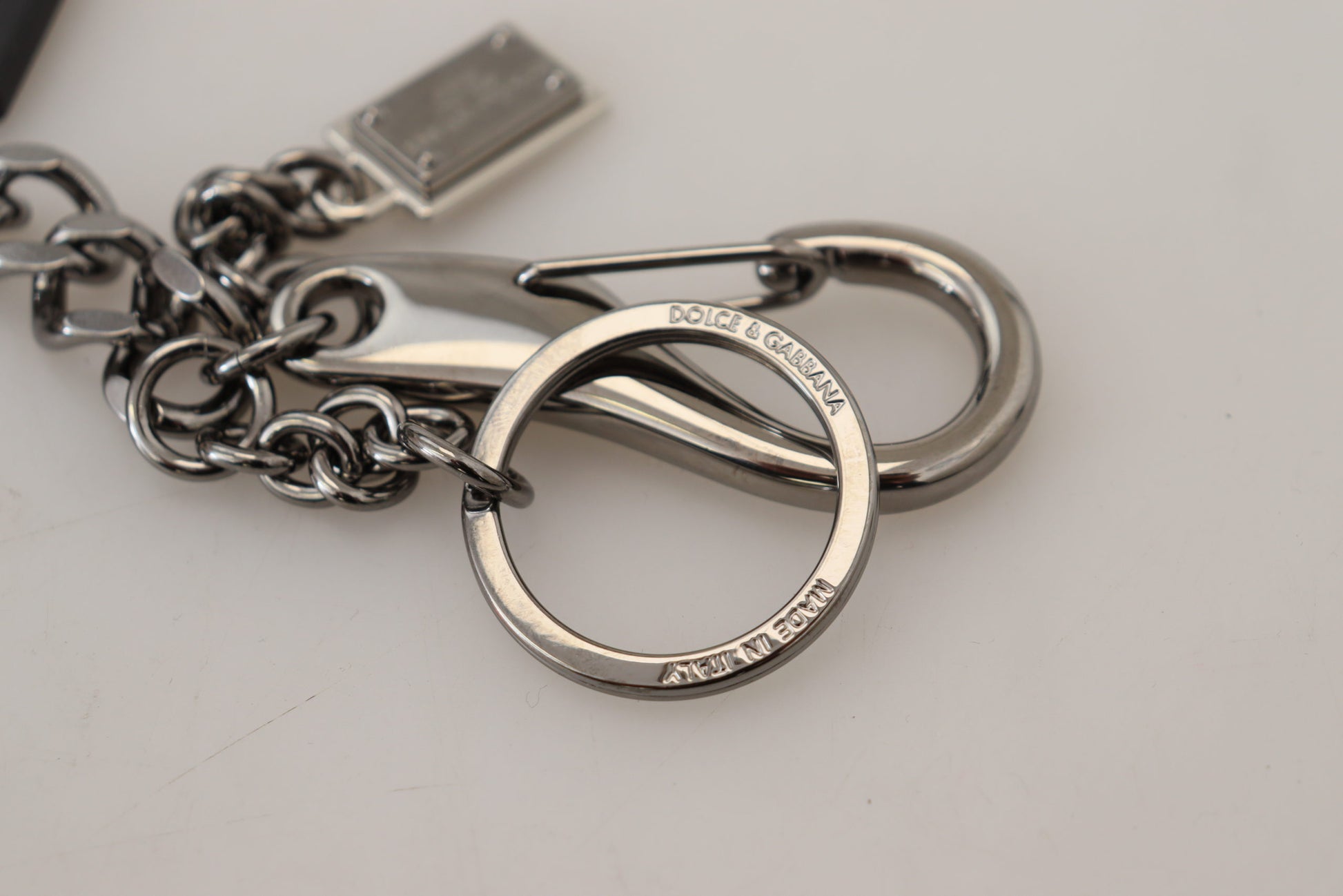 Dolce & Gabbana Black Prince Studs Logo Silver Brass Keychain Dolce & Gabbana