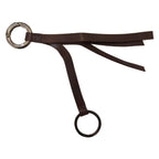 Costume National Brown Leather Silver Tone Metal Keyring Keychain