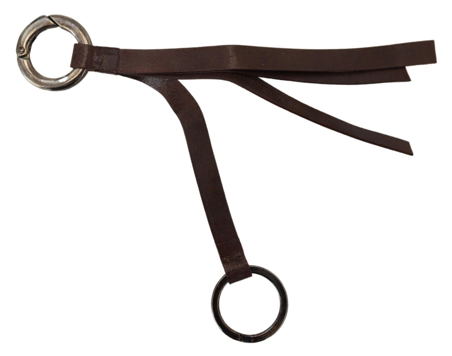 Costume National Brown Leather Silver Tone Metal Keyring Keychain Costume National
