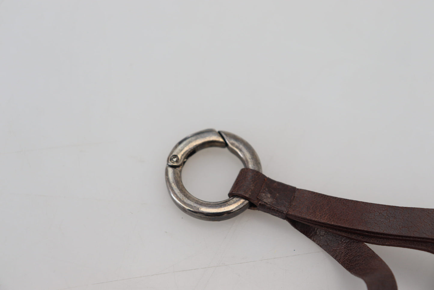 Costume National Brown Leather Silver Tone Metal Keyring Keychain Costume National