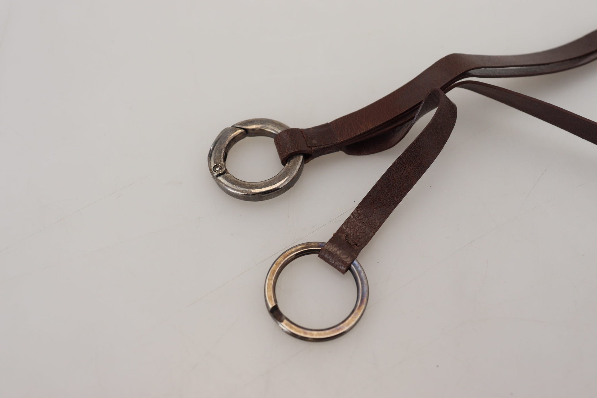 Costume National Brown Leather Silver Tone Metal Keyring Keychain Costume National