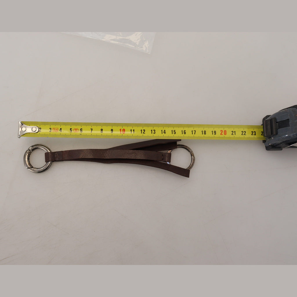 Costume National Brown Leather Silver Tone Metal Keyring Keychain