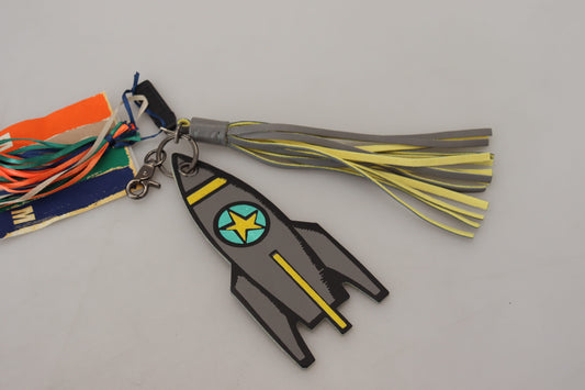 MSGM Multicolor Rocket Ship Silver Tone Metal Keychain MSGM