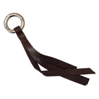 Costume National Brown Leather Silver Tone Metal Keyring Keychain