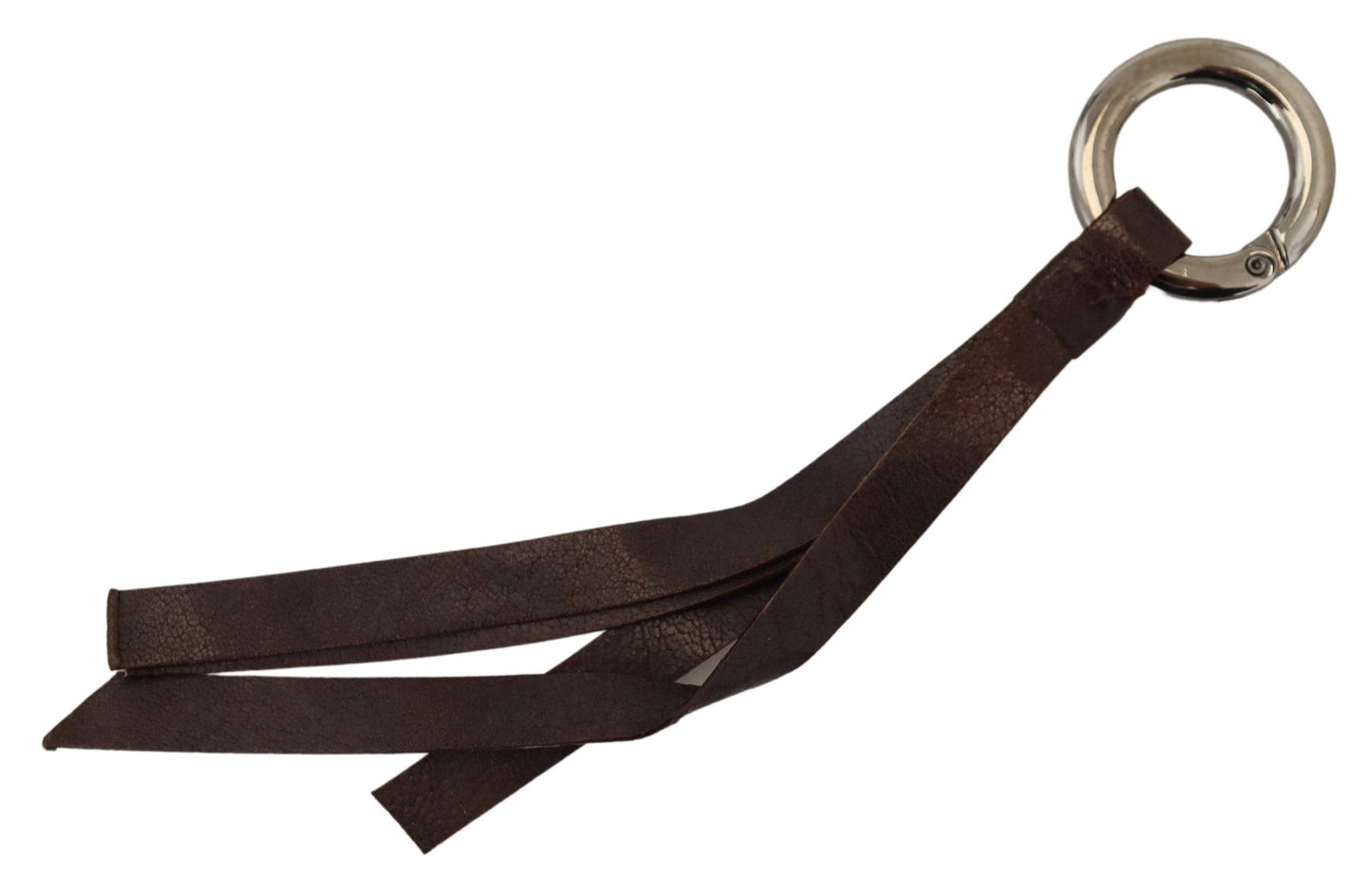 Costume National Brown Leather Silver Tone Metal Keyring Keychain Costume National