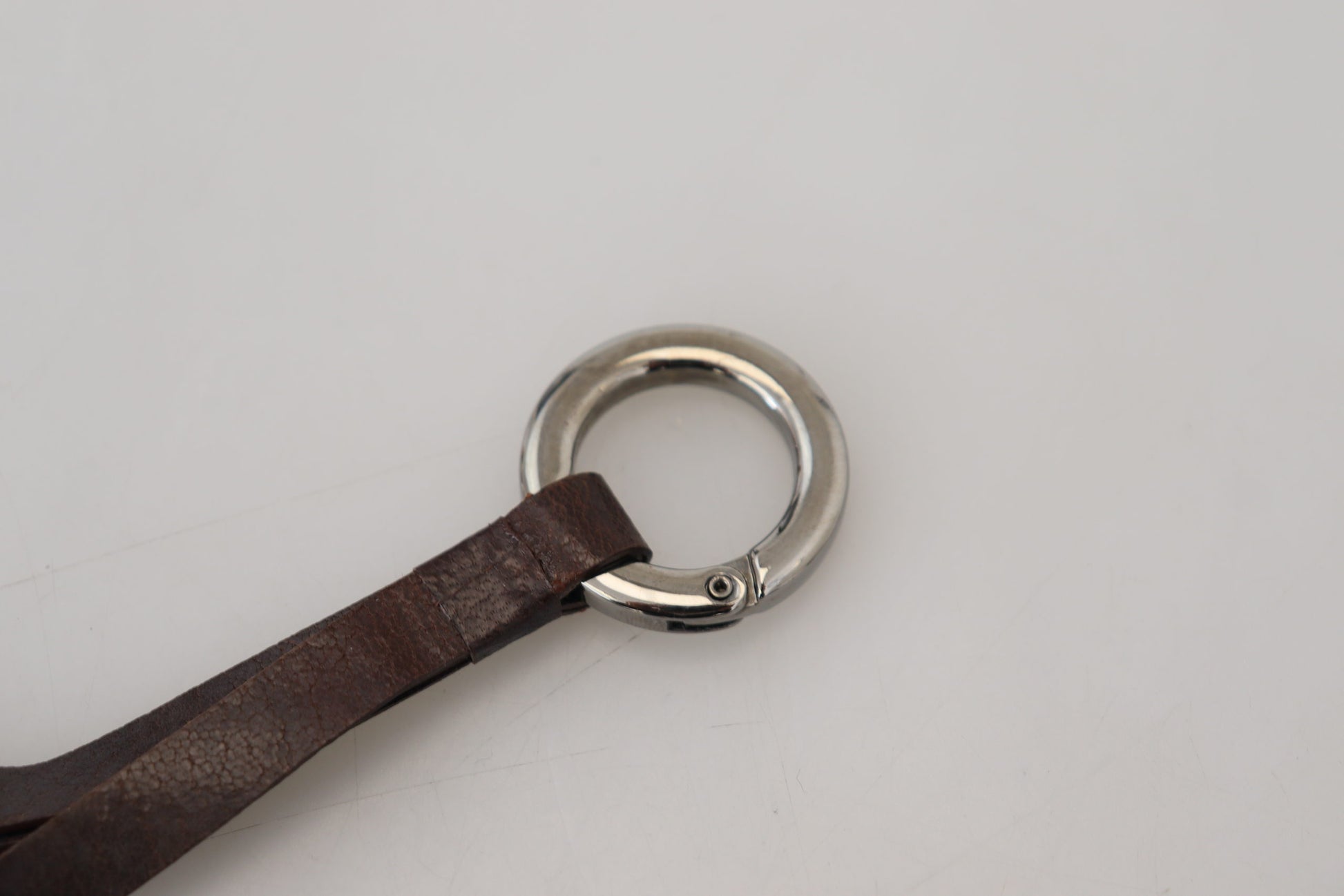Costume National Brown Leather Silver Tone Metal Keyring Keychain Costume National