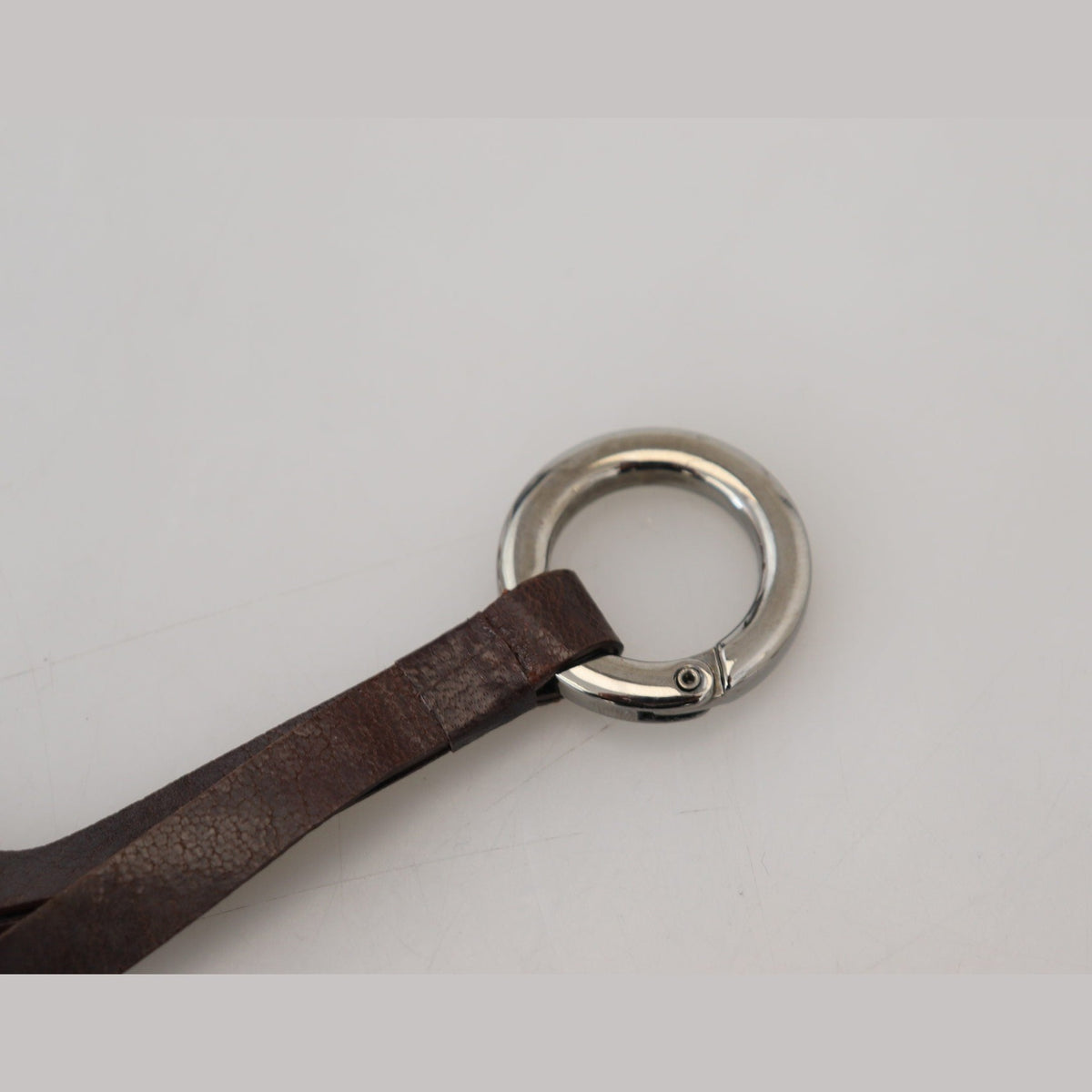 Costume National Brown Leather Silver Tone Metal Keyring Keychain