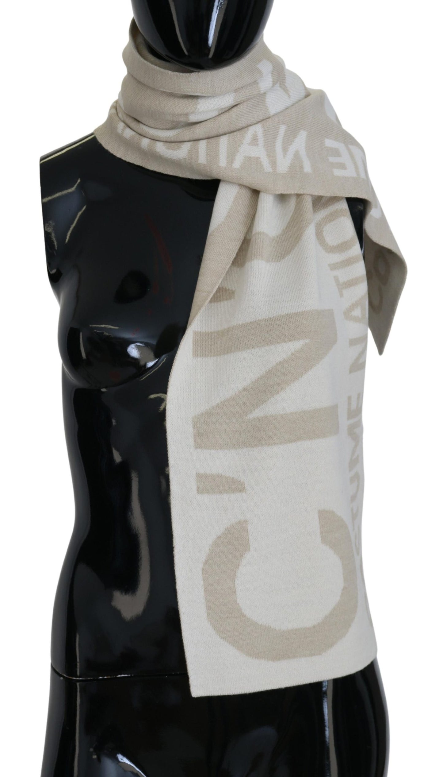 Costume National Beige White Logo Wrap Warmer Shawl Scarf Costume National
