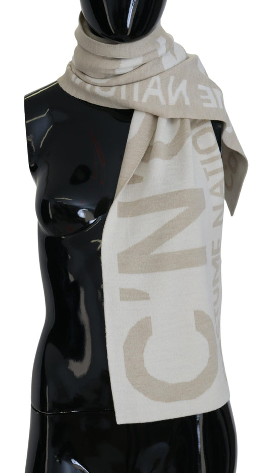 Costume National Beige White Logo Wrap Warmer Shawl Scarf Costume National