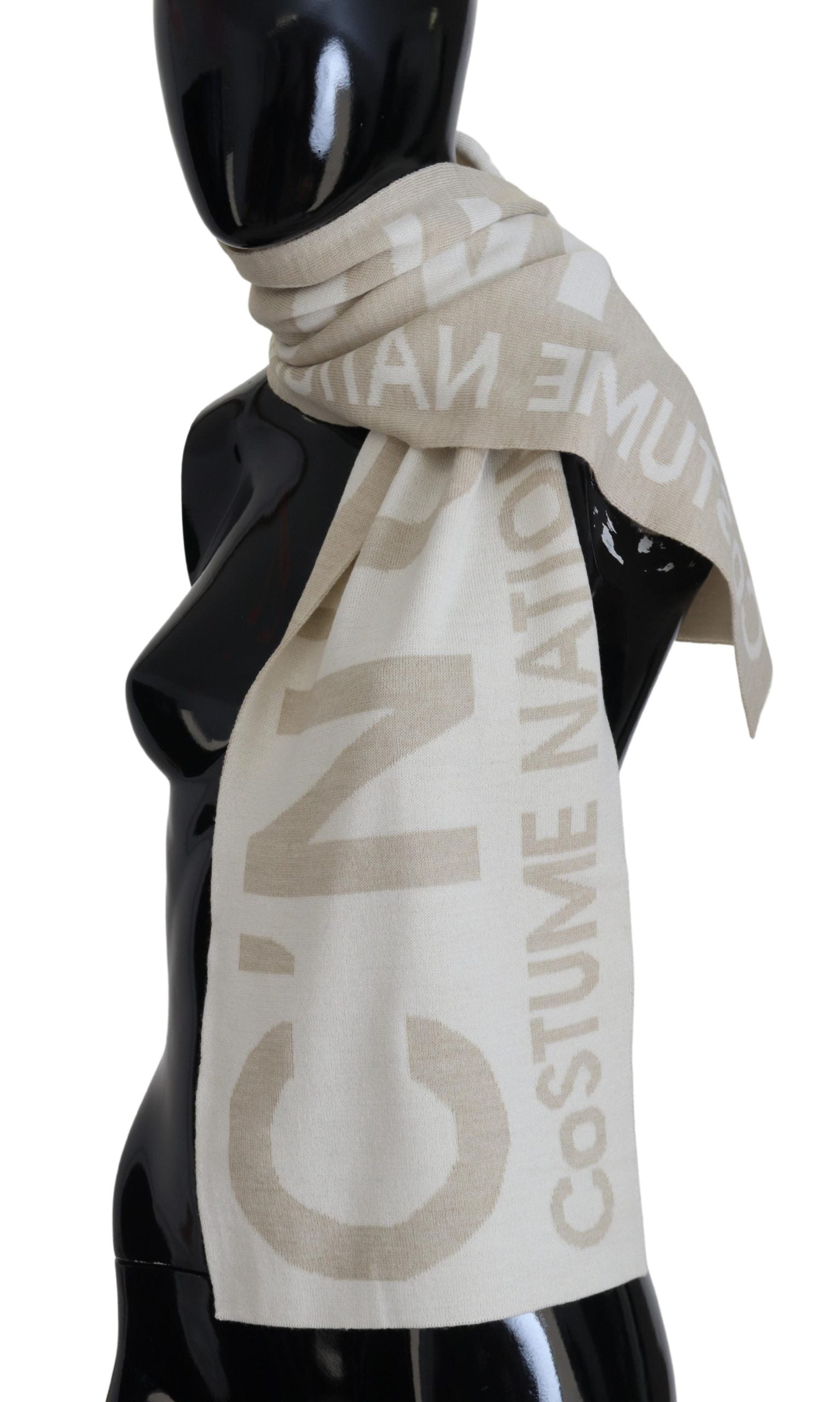 Costume National Beige White Logo Wrap Warmer Shawl Scarf Costume National