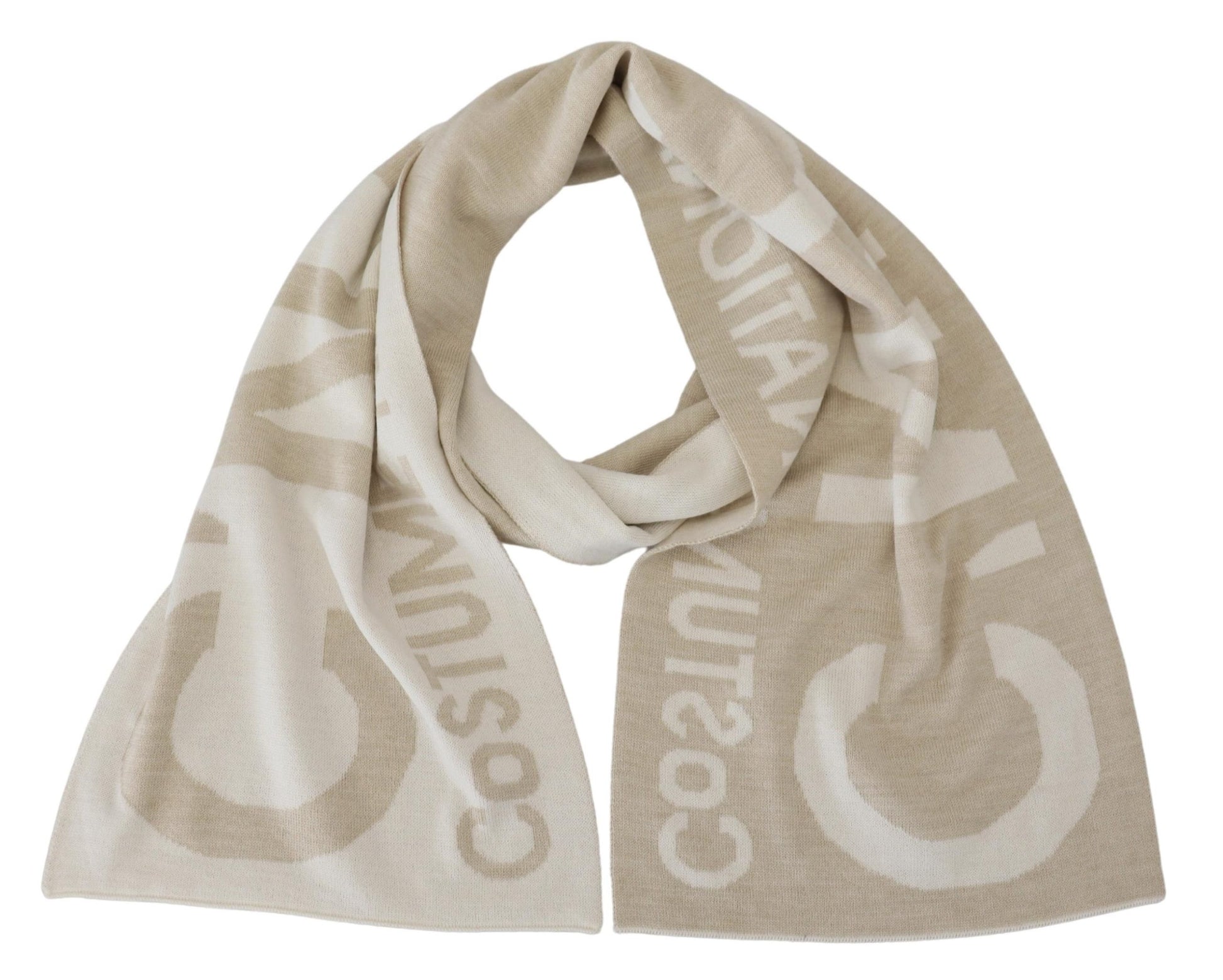 Costume National Beige White Logo Wrap Warmer Shawl Scarf Costume National