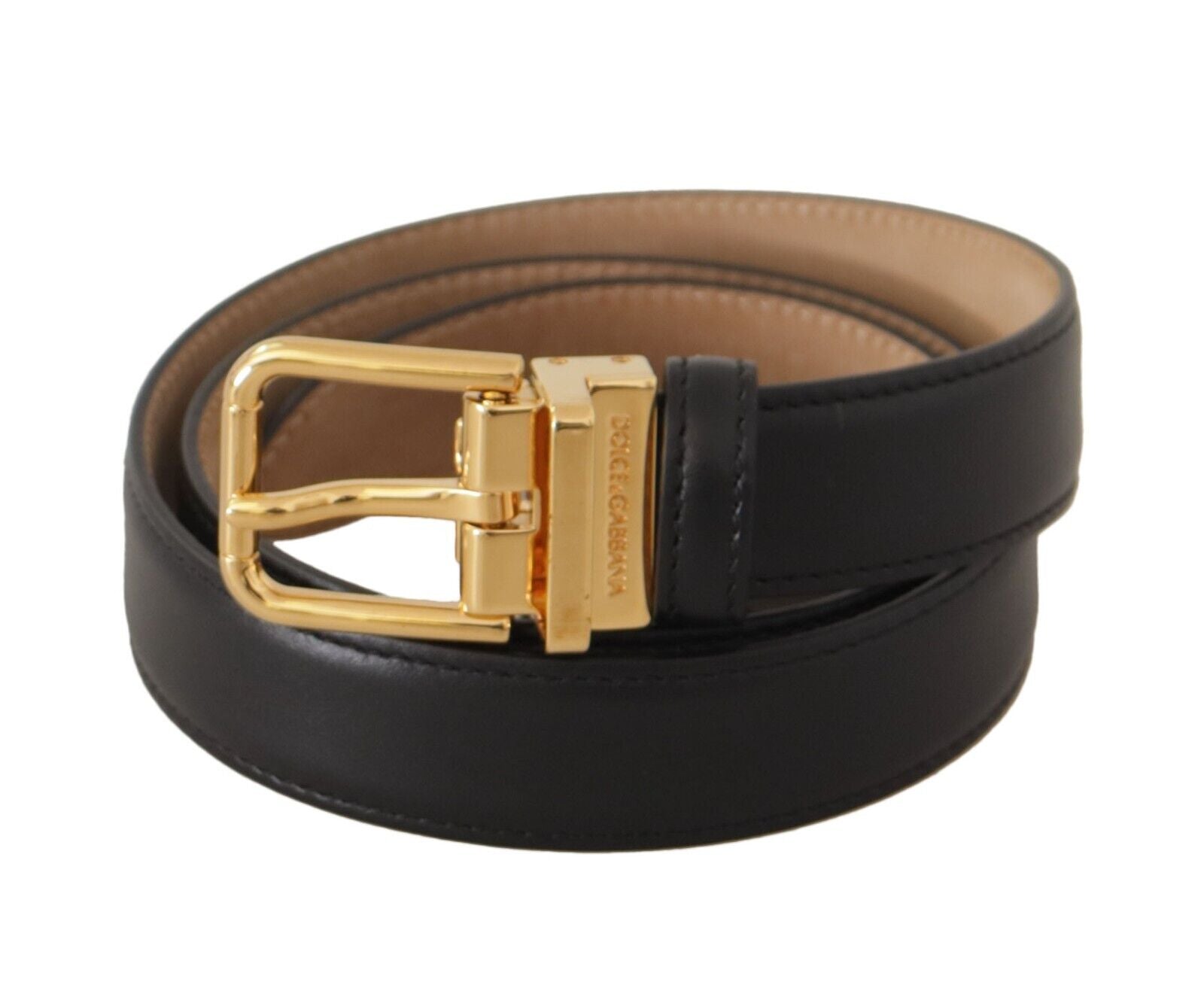 Dolce & Gabbana Black Calf Leather Gold Metal Logo Waist Buckle Belt Dolce & Gabbana