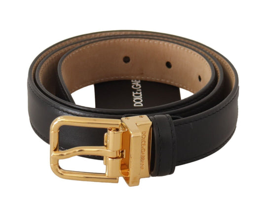 Dolce & Gabbana Black Calf Leather Gold Metal Logo Waist Buckle Belt Dolce & Gabbana