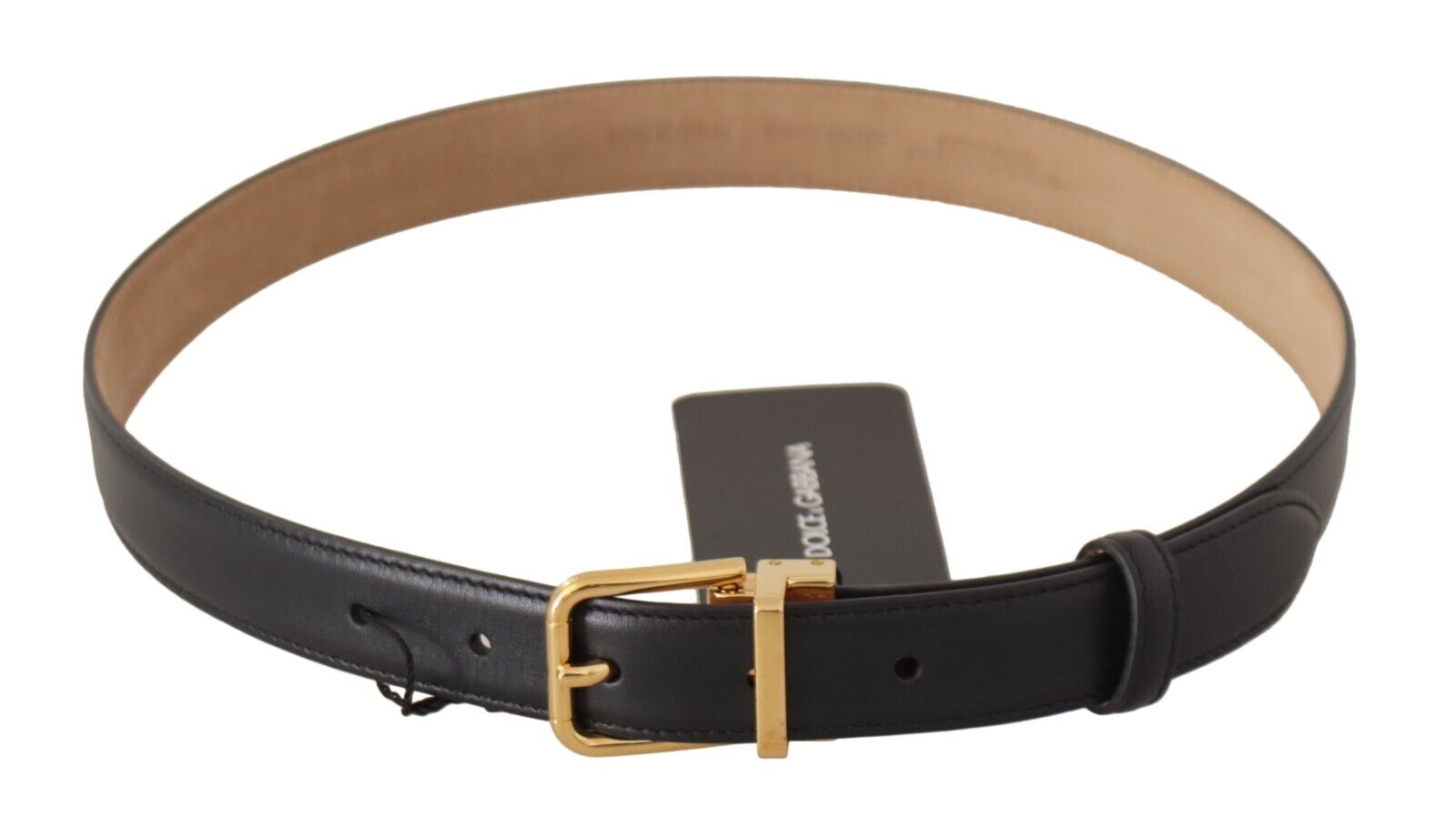 Dolce & Gabbana Black Calf Leather Gold Metal Logo Waist Buckle Belt Dolce & Gabbana