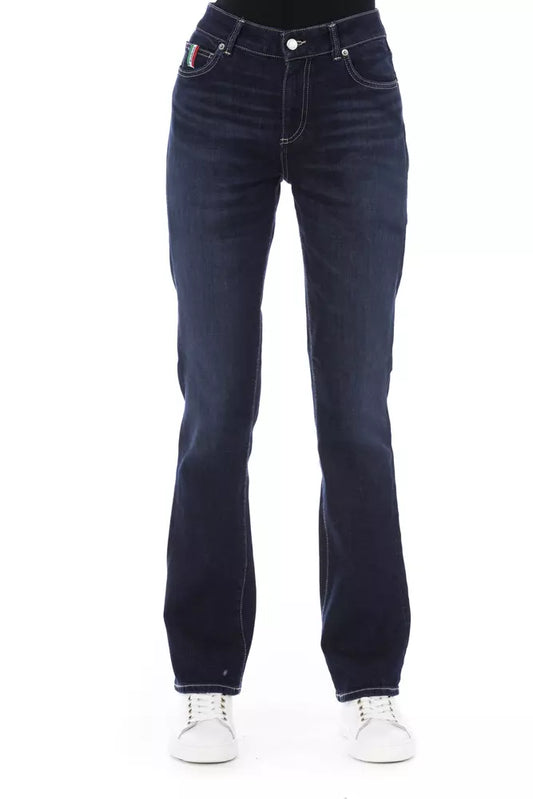 Baldinini Trend Blue Cotton Women Jeans with Tricolor Pocket Detail Baldinini Trend