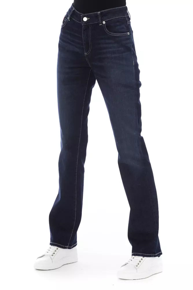 Baldinini Trend Blue Cotton Women Jeans with Tricolor Pocket Detail Baldinini Trend