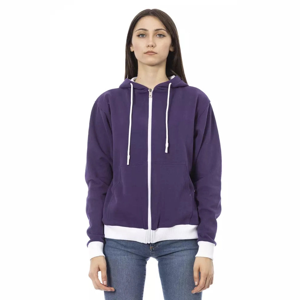 Baldinini Trend Purple Cotton Women Sweater with Adjustable Hood