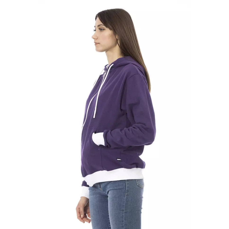 Baldinini Trend Purple Cotton Women Sweater with Adjustable Hood
