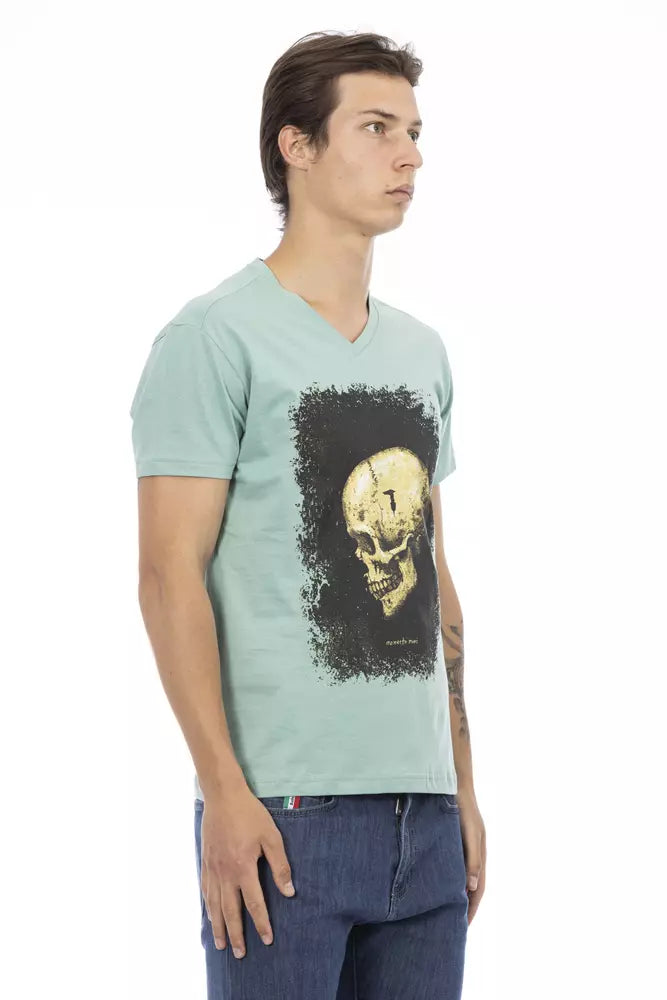 Trussardi Action Green Cotton Men V-Neck T-Shirt Trussardi Action