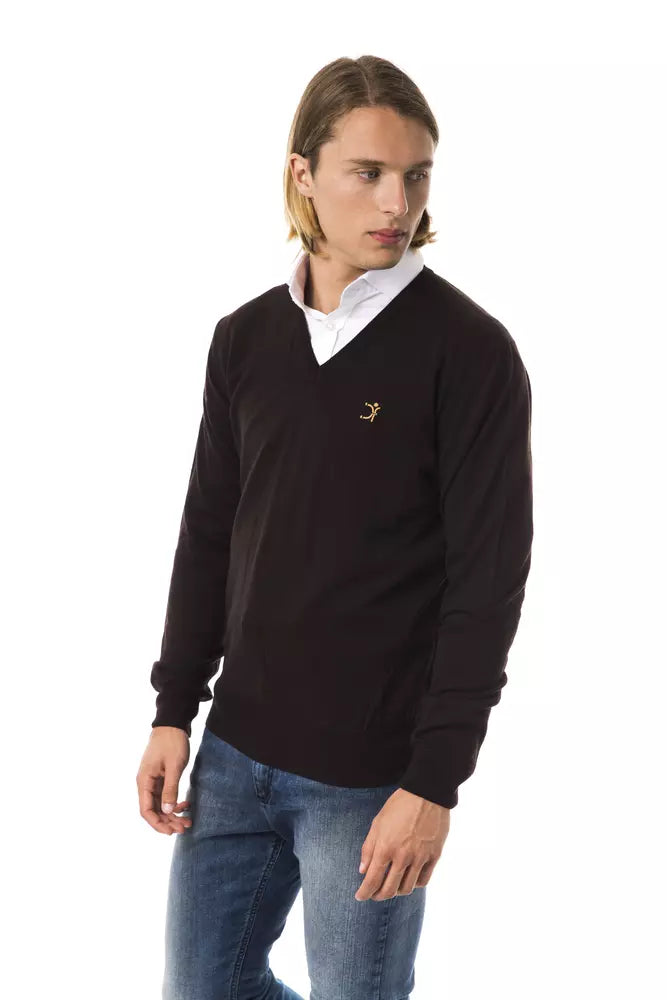 Uominitaliani Brown Merino Wool Men Sweater Uominitaliani