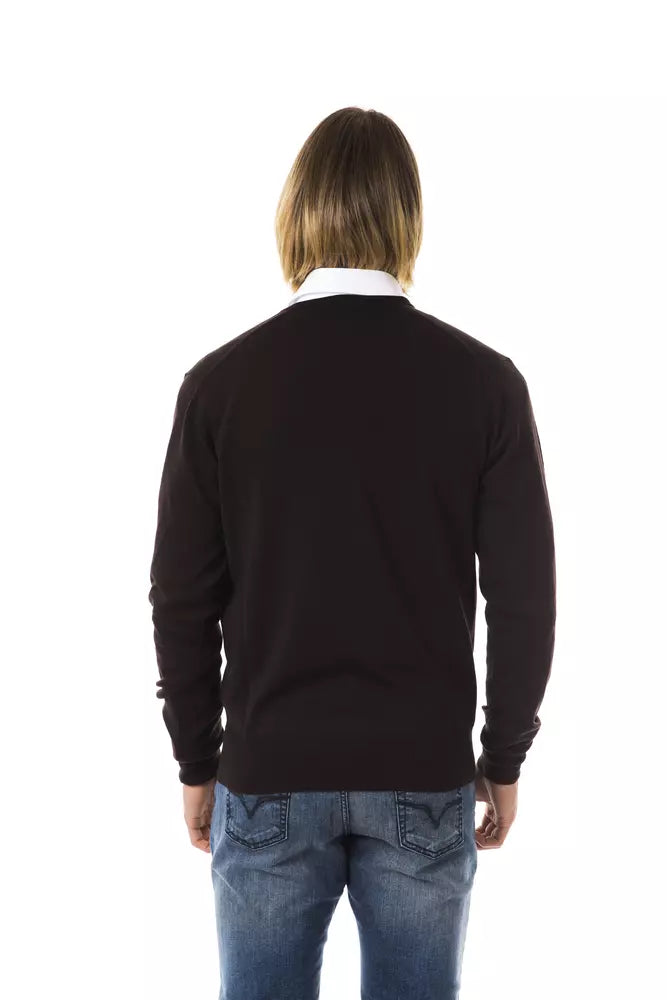 Uominitaliani Brown Merino Wool Men Sweater Uominitaliani